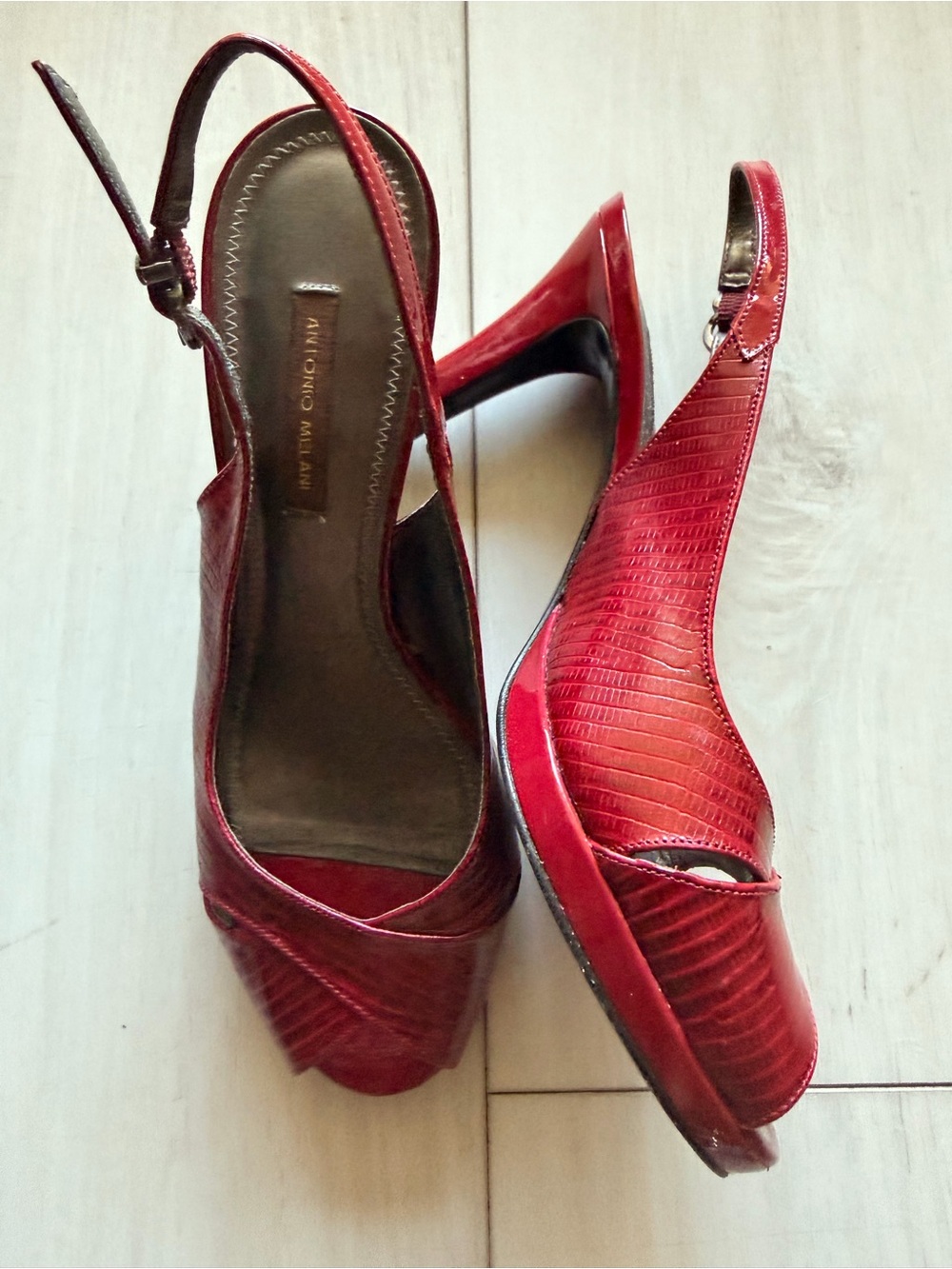 ANTONIO MELANI Red Peep-Toe Slingback Platform Heels 7.5